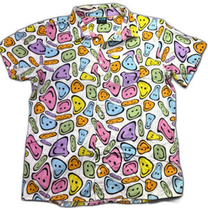Vintage aLab Button Down‎ Shirt XL Melting Smiley Face Multicolor Hippy Trippy